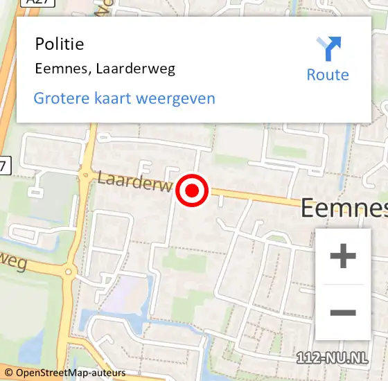 Locatie op kaart van de 112 melding: Politie Eemnes, Laarderweg op 7 februari 2020 08:56