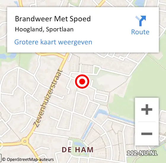 Locatie op kaart van de 112 melding: Brandweer Met Spoed Naar Hoogland, Sportlaan op 7 februari 2020 11:19