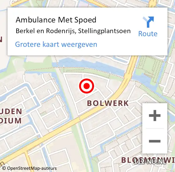 Locatie op kaart van de 112 melding: Ambulance Met Spoed Naar Berkel en Rodenrijs, Stellingplantsoen op 7 februari 2020 11:34