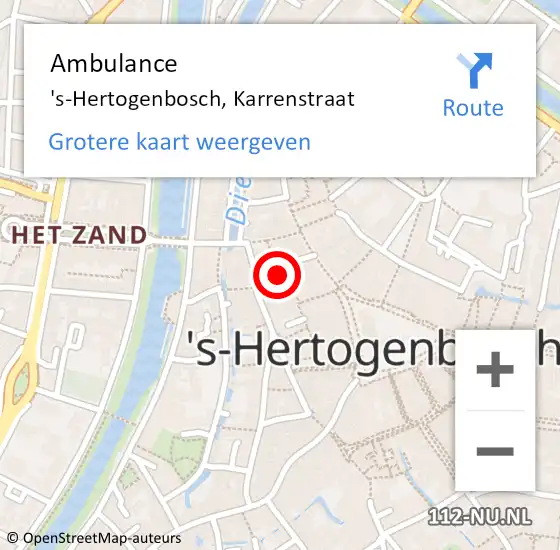 Locatie op kaart van de 112 melding: Ambulance 's-Hertogenbosch, Karrenstraat op 7 februari 2020 12:44