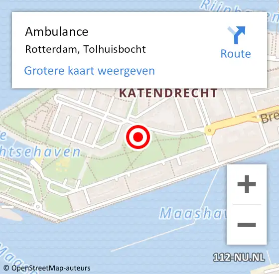 Locatie op kaart van de 112 melding: Ambulance Rotterdam, Tolhuisbocht op 7 februari 2020 14:48