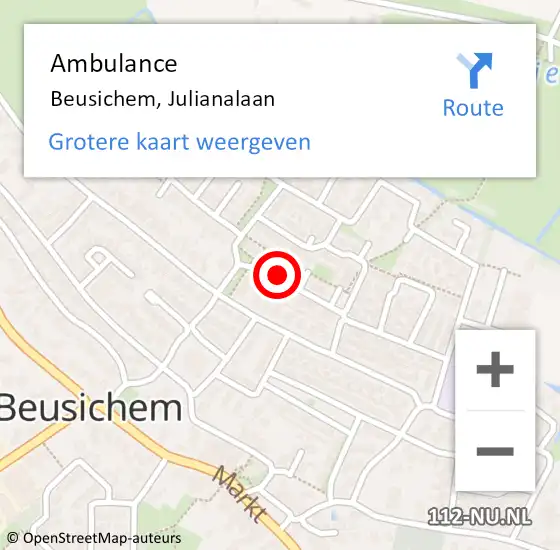 Locatie op kaart van de 112 melding: Ambulance Beusichem, Julianalaan op 7 februari 2020 21:17