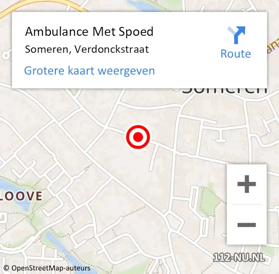 Locatie op kaart van de 112 melding: Ambulance Met Spoed Naar Someren, Verdonckstraat op 7 februari 2020 21:24