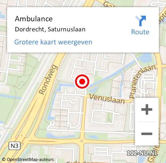 Locatie op kaart van de 112 melding: Ambulance Dordrecht, Saturnuslaan op 7 februari 2020 23:10
