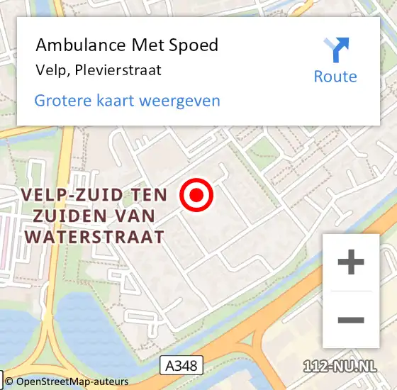 Locatie op kaart van de 112 melding: Ambulance Met Spoed Naar Velp, Plevierstraat op 8 februari 2020 00:02