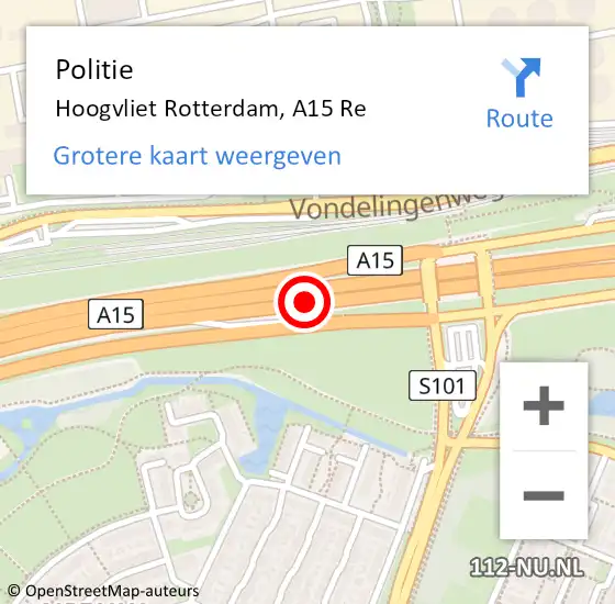 Locatie op kaart van de 112 melding: Politie Hoogvliet Rotterdam, A15 Li hectometerpaal: 47,0 op 8 februari 2020 00:29