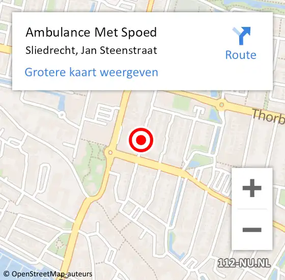 Locatie op kaart van de 112 melding: Ambulance Met Spoed Naar Sliedrecht, Jan Steenstraat op 8 februari 2020 01:33