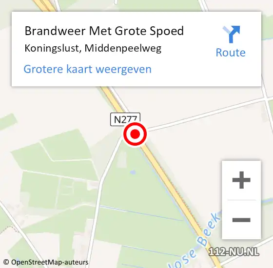 Locatie op kaart van de 112 melding: Brandweer Met Grote Spoed Naar Koningslust, Middenpeelweg op 8 februari 2020 01:51