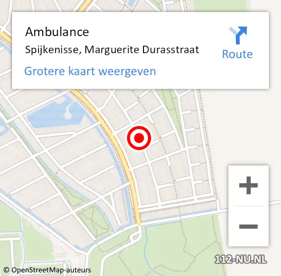 Locatie op kaart van de 112 melding: Ambulance Spijkenisse, Marguerite Durasstraat op 8 februari 2020 10:04