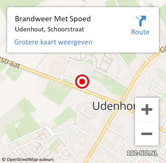 Locatie op kaart van de 112 melding: Brandweer Met Spoed Naar Udenhout, Schoorstraat op 8 februari 2020 10:37