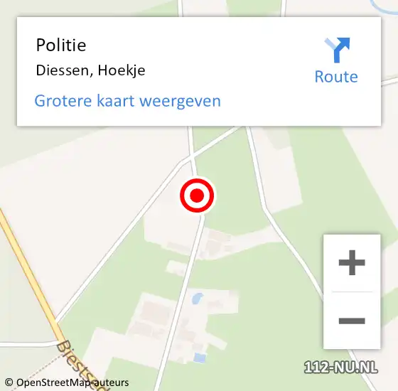 Locatie op kaart van de 112 melding: Politie Diessen, Hoekje op 8 februari 2020 10:45