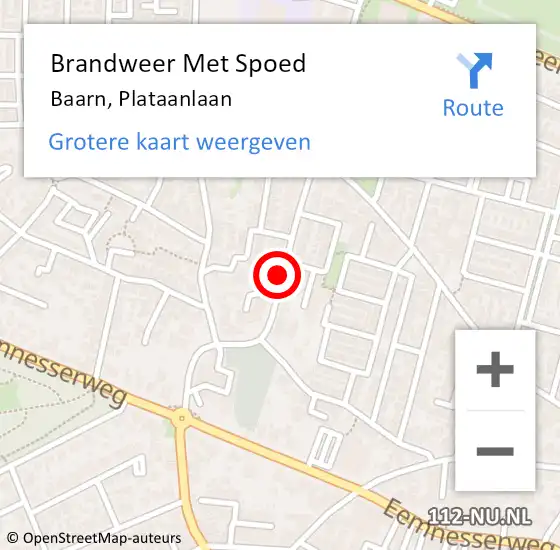 Locatie op kaart van de 112 melding: Brandweer Met Spoed Naar Baarn, Plataanlaan op 8 februari 2020 13:04