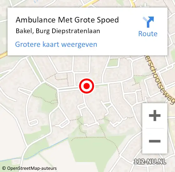 Locatie op kaart van de 112 melding: Ambulance Met Grote Spoed Naar Bakel, Burg Diepstratenlaan op 8 februari 2020 13:19