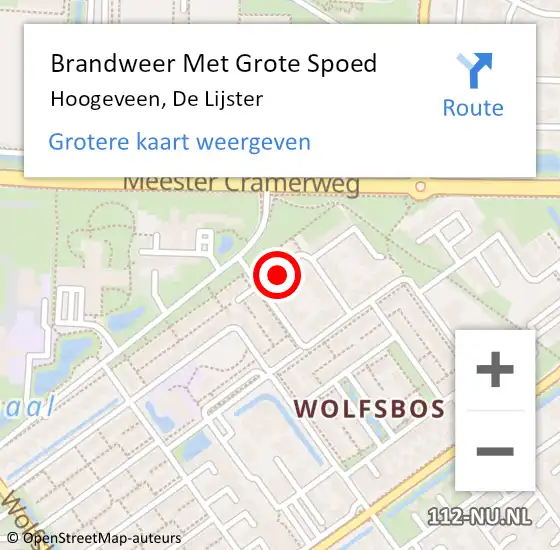 Locatie op kaart van de 112 melding: Brandweer Met Grote Spoed Naar Hoogeveen, De Lijster op 8 februari 2020 14:05