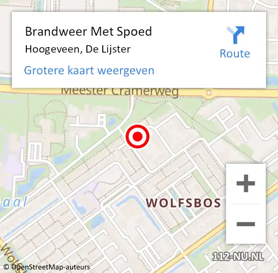 Locatie op kaart van de 112 melding: Brandweer Met Spoed Naar Hoogeveen, De Lijster op 8 februari 2020 14:37