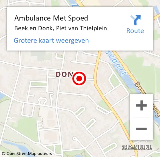 Locatie op kaart van de 112 melding: Ambulance Met Spoed Naar Beek en Donk, Piet Van Thielplein op 8 februari 2020 15:57