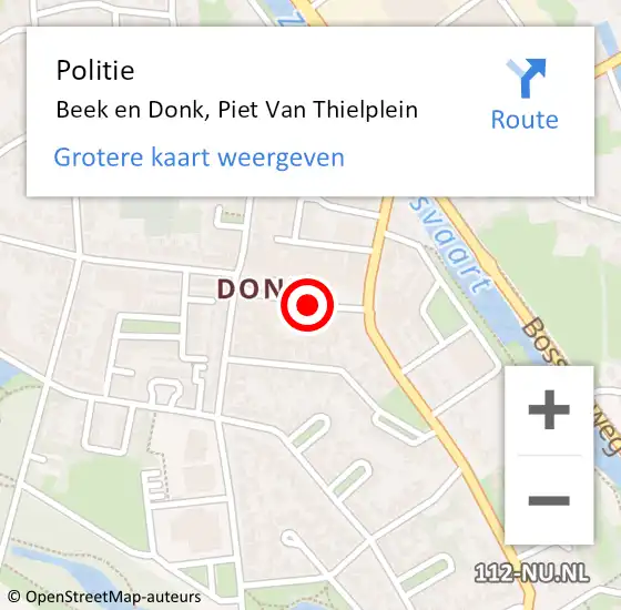 Locatie op kaart van de 112 melding: Politie Beek en Donk, Piet Van Thielplein op 8 februari 2020 15:59