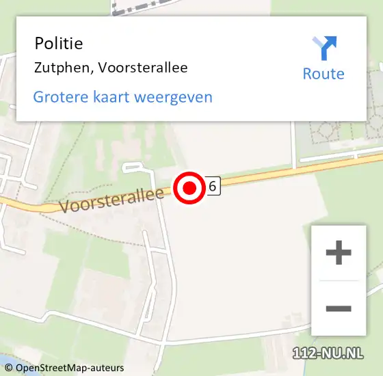 Locatie op kaart van de 112 melding: Politie Zutphen, Voorsterallee op 8 februari 2020 18:28