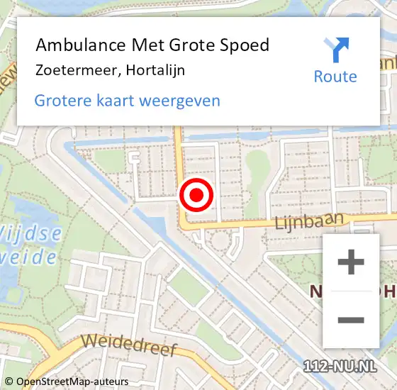 Locatie op kaart van de 112 melding: Ambulance Met Grote Spoed Naar Zoetermeer, Hortalijn op 8 februari 2020 19:02