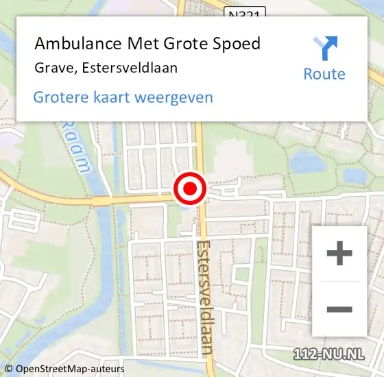 Locatie op kaart van de 112 melding: Ambulance Met Grote Spoed Naar Grave, Estersveldlaan op 8 februari 2020 19:23