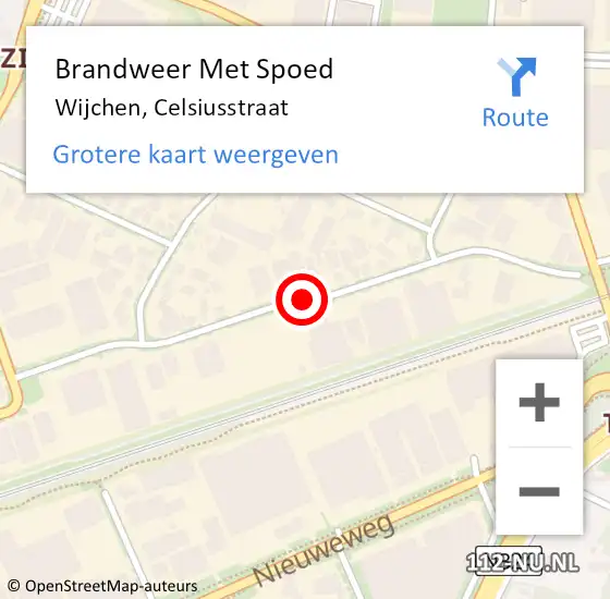 Locatie op kaart van de 112 melding: Brandweer Met Spoed Naar Wijchen, Celsiusstraat op 8 februari 2020 20:25