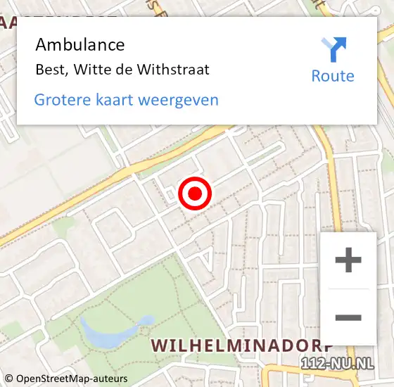 Locatie op kaart van de 112 melding: Ambulance Best, Witte de Withstraat op 8 februari 2020 20:41
