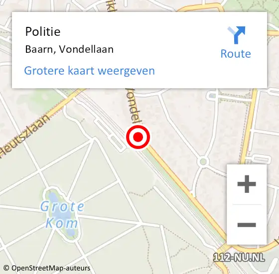 Locatie op kaart van de 112 melding: Politie Baarn, Vondellaan op 8 februari 2020 21:46