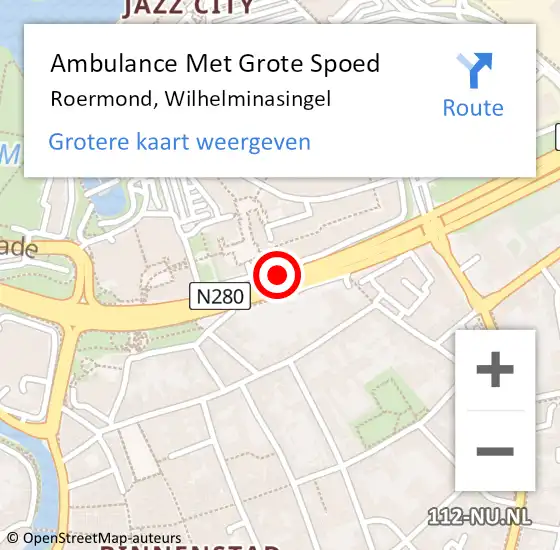 Locatie op kaart van de 112 melding: Ambulance Met Grote Spoed Naar Roermond, Wilhelminasingel op 8 februari 2020 22:51