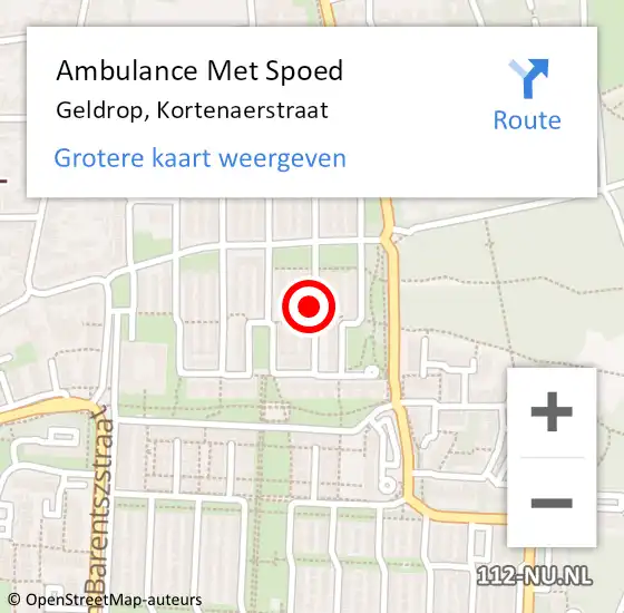 Locatie op kaart van de 112 melding: Ambulance Met Spoed Naar Geldrop, Kortenaerstraat op 9 februari 2020 01:14