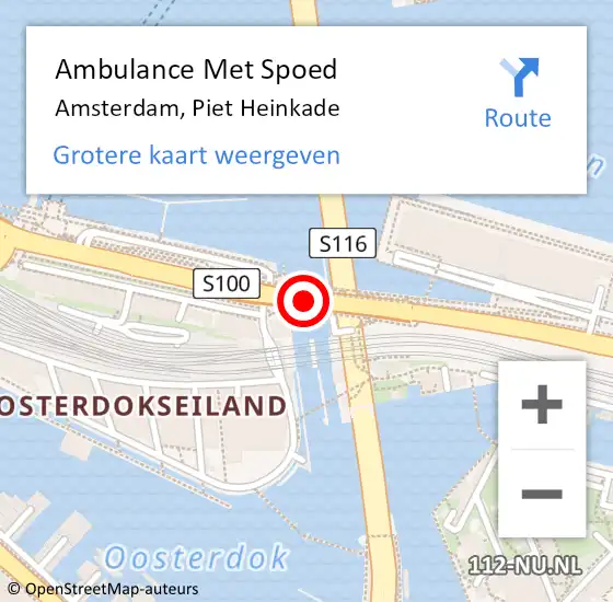 Locatie op kaart van de 112 melding: Ambulance Met Spoed Naar Amsterdam, Piet Heinkade op 9 februari 2020 01:51