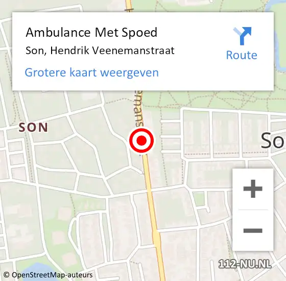 Locatie op kaart van de 112 melding: Ambulance Met Spoed Naar Son, Hendrik Veenemanstraat op 9 februari 2020 02:29