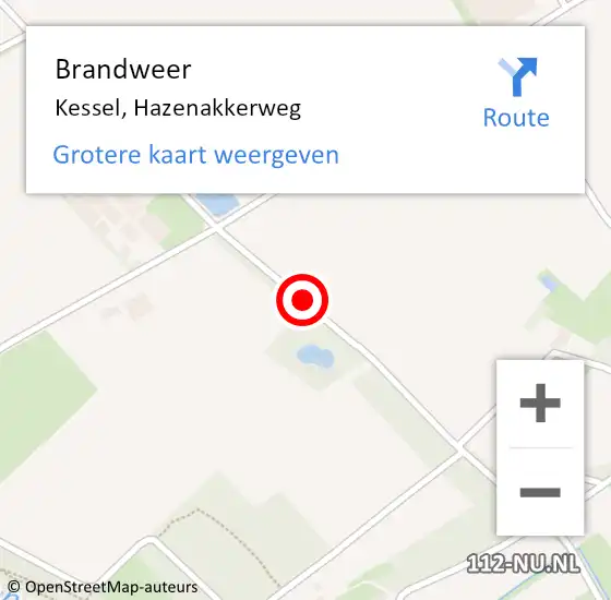 Locatie op kaart van de 112 melding: Brandweer Kessel, Hazenakkerweg op 9 februari 2020 03:58