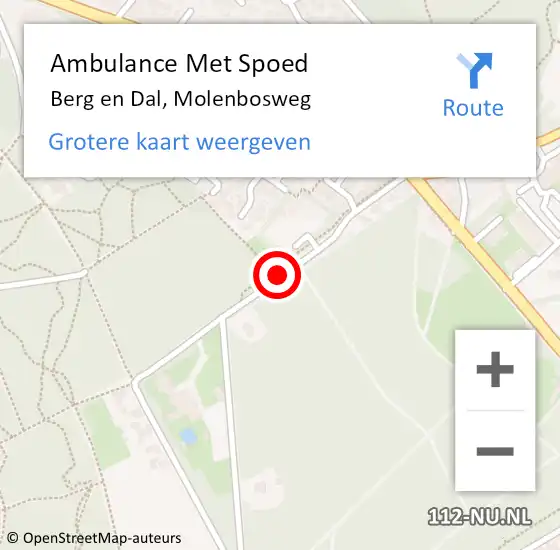 Locatie op kaart van de 112 melding: Ambulance Met Spoed Naar Berg en Dal, Molenbosweg op 9 februari 2020 09:30