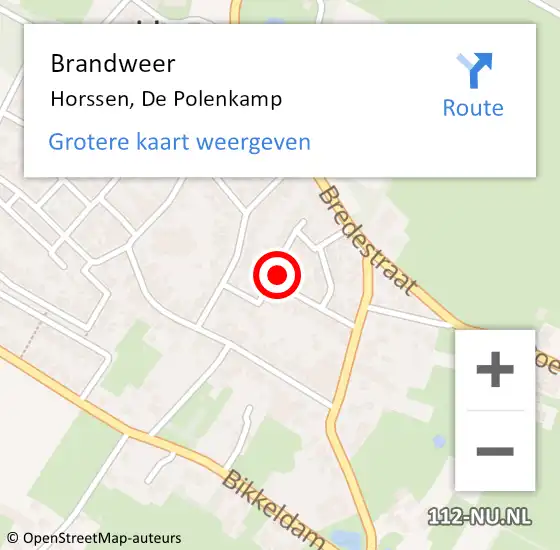 Locatie op kaart van de 112 melding: Brandweer Horssen, De Polenkamp op 9 februari 2020 09:39