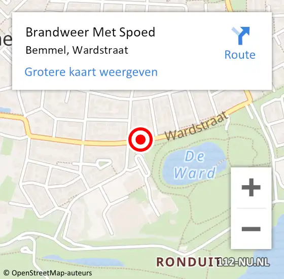 Locatie op kaart van de 112 melding: Brandweer Met Spoed Naar Bemmel, Wardstraat op 9 februari 2020 11:08