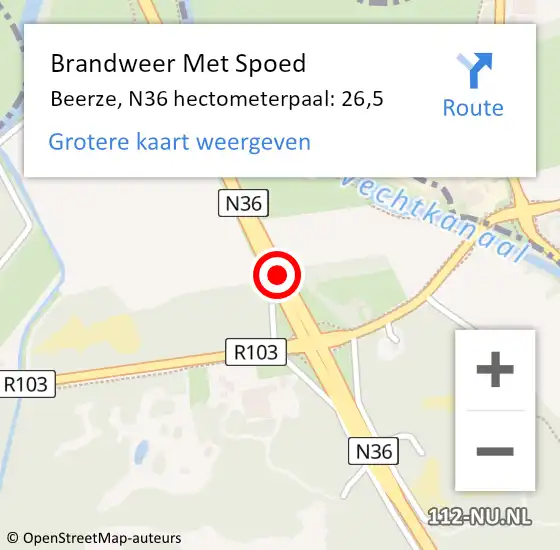 Locatie op kaart van de 112 melding: Brandweer Met Spoed Naar Beerze, N36 hectometerpaal: 26,5 op 9 februari 2020 11:29