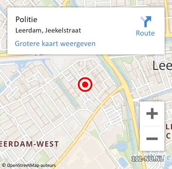 Locatie op kaart van de 112 melding: Politie Leerdam, Jeekelstraat op 9 februari 2020 11:30