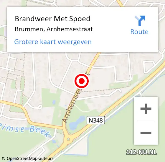 Locatie op kaart van de 112 melding: Brandweer Met Spoed Naar Brummen, Arnhemsestraat op 9 februari 2020 12:36