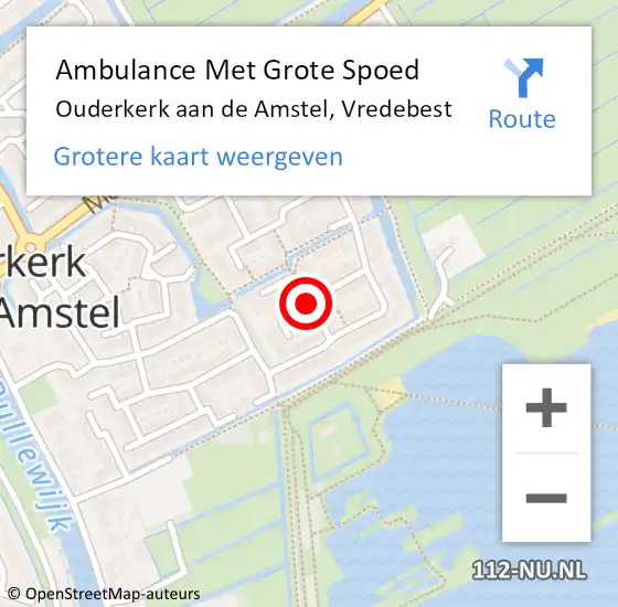 Locatie op kaart van de 112 melding: Ambulance Met Grote Spoed Naar Ouderkerk aan de Amstel, Vredebest op 9 februari 2020 12:40