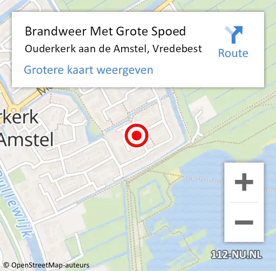 Locatie op kaart van de 112 melding: Brandweer Met Grote Spoed Naar Ouderkerk aan de Amstel, Vredebest op 9 februari 2020 12:41