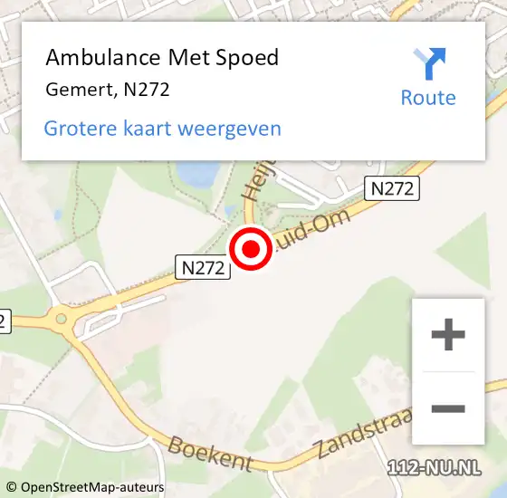 Locatie op kaart van de 112 melding: Ambulance Met Spoed Naar Gemert, N272 op 9 februari 2020 12:58