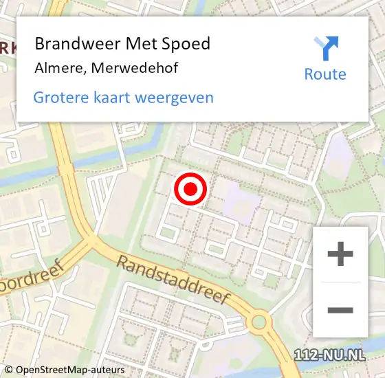 Locatie op kaart van de 112 melding: Brandweer Met Spoed Naar Almere, Merwedehof op 9 februari 2020 13:01