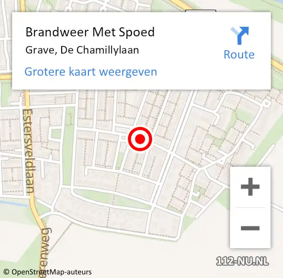 Locatie op kaart van de 112 melding: Brandweer Met Spoed Naar Grave, De Chamillylaan op 9 februari 2020 13:29