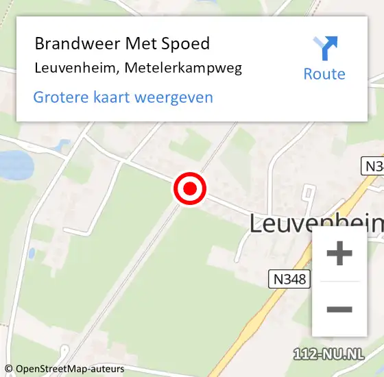 Locatie op kaart van de 112 melding: Brandweer Met Spoed Naar Leuvenheim, Metelerkampweg op 9 februari 2020 13:48