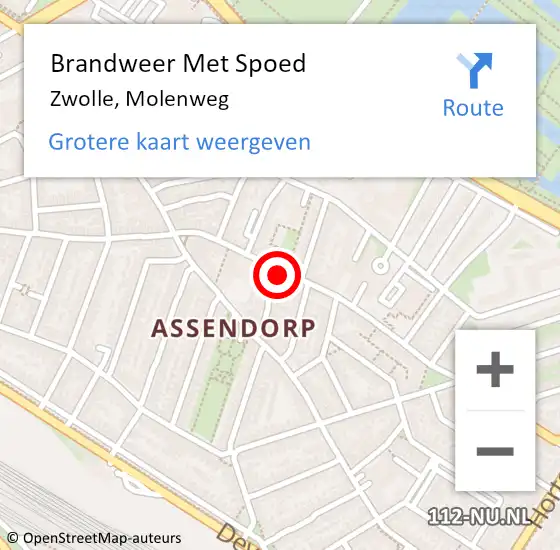 Locatie op kaart van de 112 melding: Brandweer Met Spoed Naar Zwolle, Molenweg op 9 februari 2020 14:45