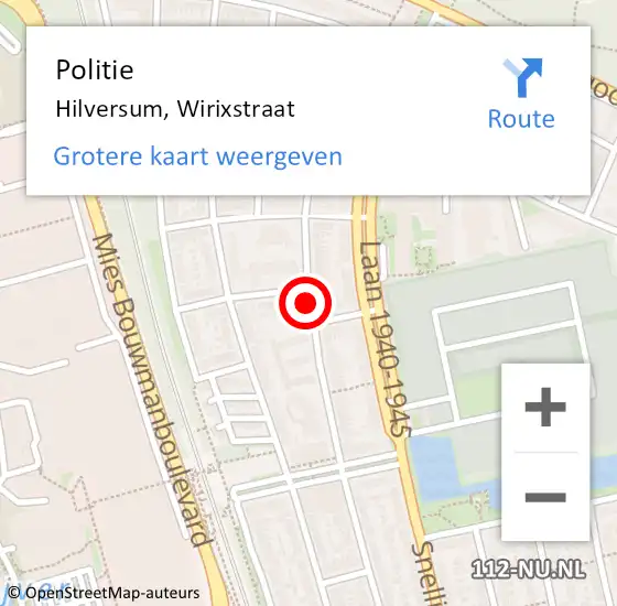 Locatie op kaart van de 112 melding: Politie Hilversum, Wirixstraat op 9 februari 2020 15:12