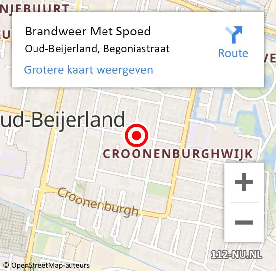 Locatie op kaart van de 112 melding: Brandweer Met Spoed Naar Oud-Beijerland, Begoniastraat op 9 februari 2020 15:13
