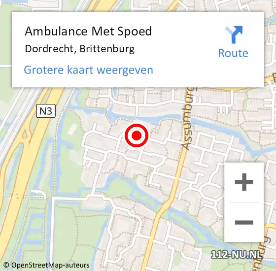 Locatie op kaart van de 112 melding: Ambulance Met Spoed Naar Dordrecht, Brittenburg op 9 februari 2020 15:13