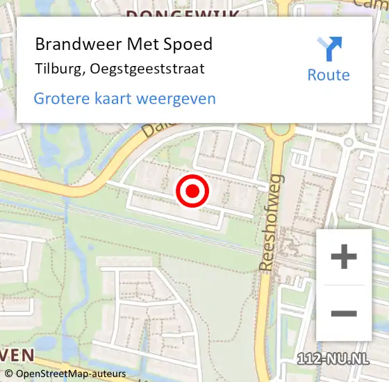 Locatie op kaart van de 112 melding: Brandweer Met Spoed Naar Tilburg, Oegstgeeststraat op 9 februari 2020 15:23