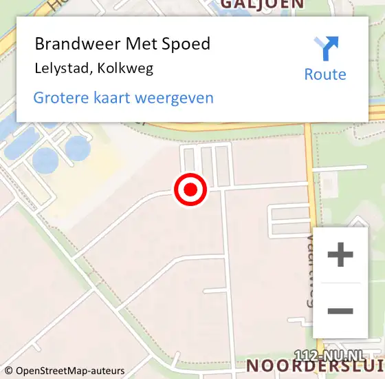 Locatie op kaart van de 112 melding: Brandweer Met Spoed Naar Lelystad, Kolkweg op 9 februari 2020 15:37